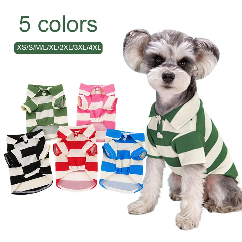 5-Pcs Stripe Pet Polo Shirt Bulk Set, Summer Cotton Sporty Apparel for Small-Large Dogs & Cats (Chihuahua, Pug) with Outfit Inspiration