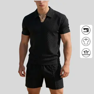 Modern V-Accent Textured Polo & Shorts Set – Versatile Casual Essentials