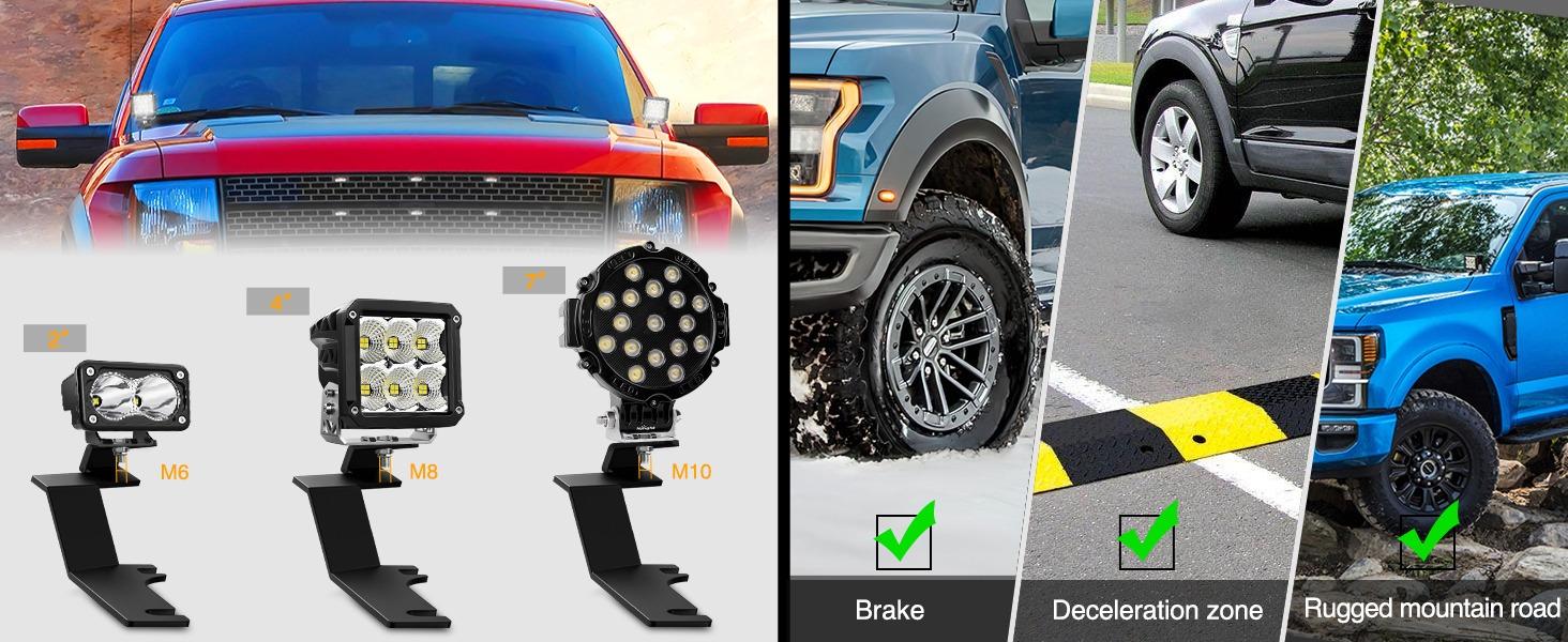 Nilight Ditch Light Brackets Hood Hinges Mount Bracket Kit for Auxiliary Offroad LED Pods Work Lighting Compatible with Ford F-150 Raptor 2015 2016 2017 2018