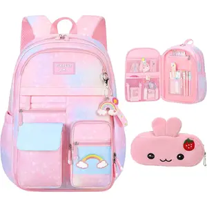 Kawaii Backpack  Rainbow Bookbag Cute Large Capacity Backpack Multifunction Fashion Casual Laptop Travel Bag For Girl (-17inch)