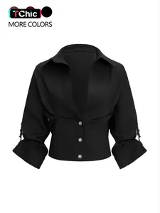 Women's solid color button-down collared long-sleeved casual shirt with pleated design, suitable for everyday wear, outdoor activities, work, club parties, and many other occasions.