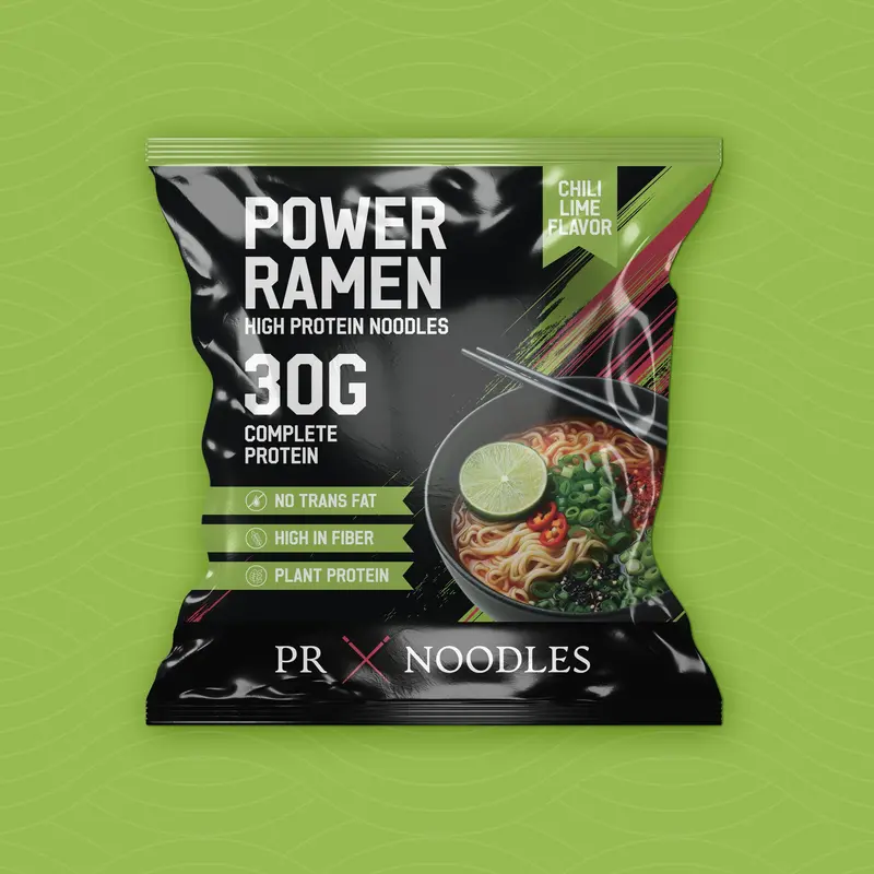 PR X Noodles - Chili Lime V2 High Protein Instant Noodles 30g Protein 4 Pack Vegan Vegetarian Meals No Trans Fat High Fiber Plant Protein