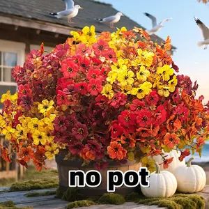 24 Bundles UV Resistant Decorative Artificial Fall Flowers, No Maintenance Thanksgiving Decor, Blooms, Faux Silk & Plastic Plants for Porch, Yard