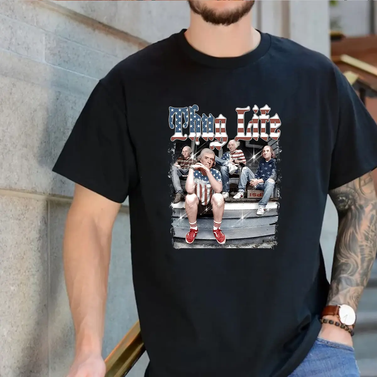 Thug Life Washington 4th Of July Shirt, Funny 4th Of July Outfit, Washington Shirt, Independence Day, America, USA Flag, Streetwear, Unisex T-shirt
