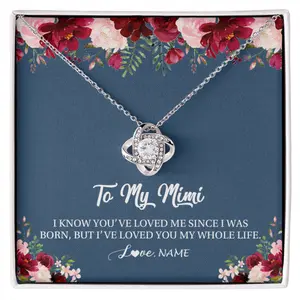 Personalized Mimi Necklace From Grandkids Granddaughter Grandson I've Loved You My Whole Life Floral Mimi Birthday Mothers Day Christmas Customized Message Card, Necklace Perfect for Birthday Anniversary Valentine Graduation Gift Idea