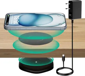 KPON Invisible Wireless Charger,30mm Under Desk Charger Mat, Furniture Table Nightstand Desktop Charging Station for iPhone17/16/15/14/13/12/Samsung/LG/Google Pixel Desk Essentials(with QC Adapter)