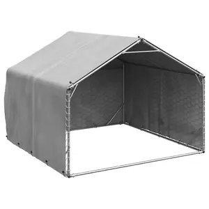vidaXL Large Outdoor Dog Kennel With Heavy Duty Weatherproof Cover 78.7in X 59.1in Galvanized Steel For Dogs Easy Assembly Cage Pet Enclosure Run Mesh Covered Animal Shelter 4105408