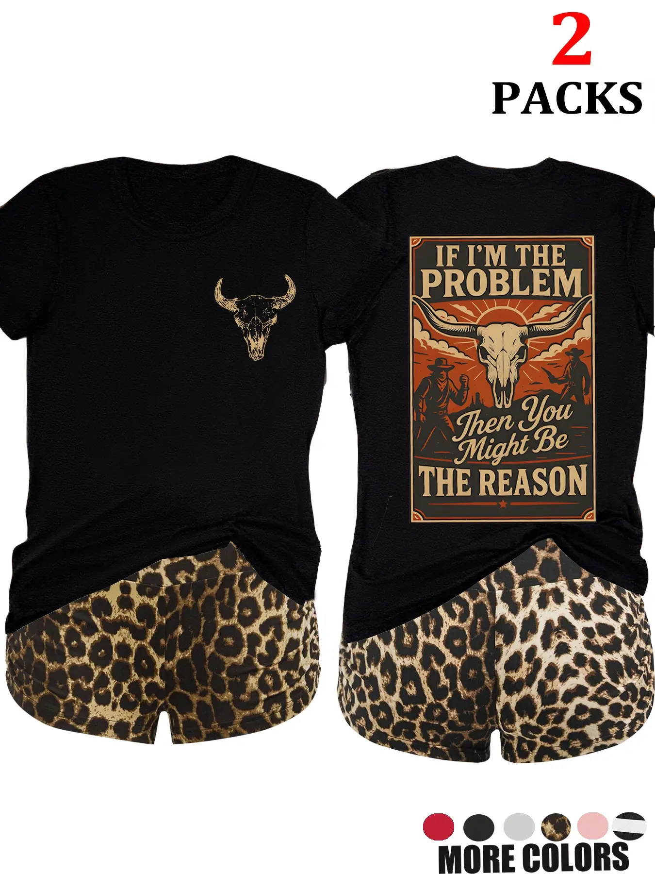 Women's Casual Summer Set, Leopard and Cow Animal Print Loose-Fit Short-Sleeve Top & Shorts Combo, Womenswear Perfect for Daily Wear, Everyday