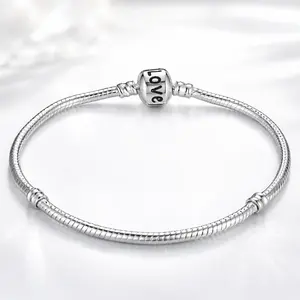Silver Snake Chain Charm Bracelet with LOVE Bead Minimalist Stackable Jewelry for Daily Wear Accessories for Women Valentines&birthday Boujee Gifts for gf