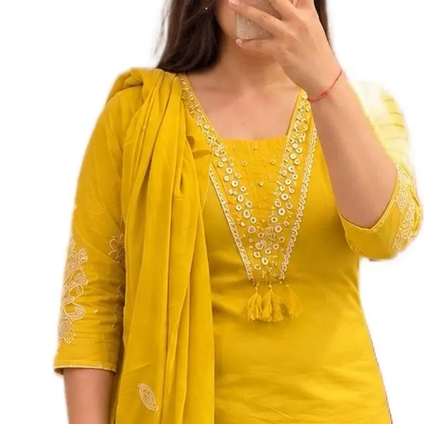 Women’s Embroidered Cotton Kurta Set – 3 Piece Ethnic Suit