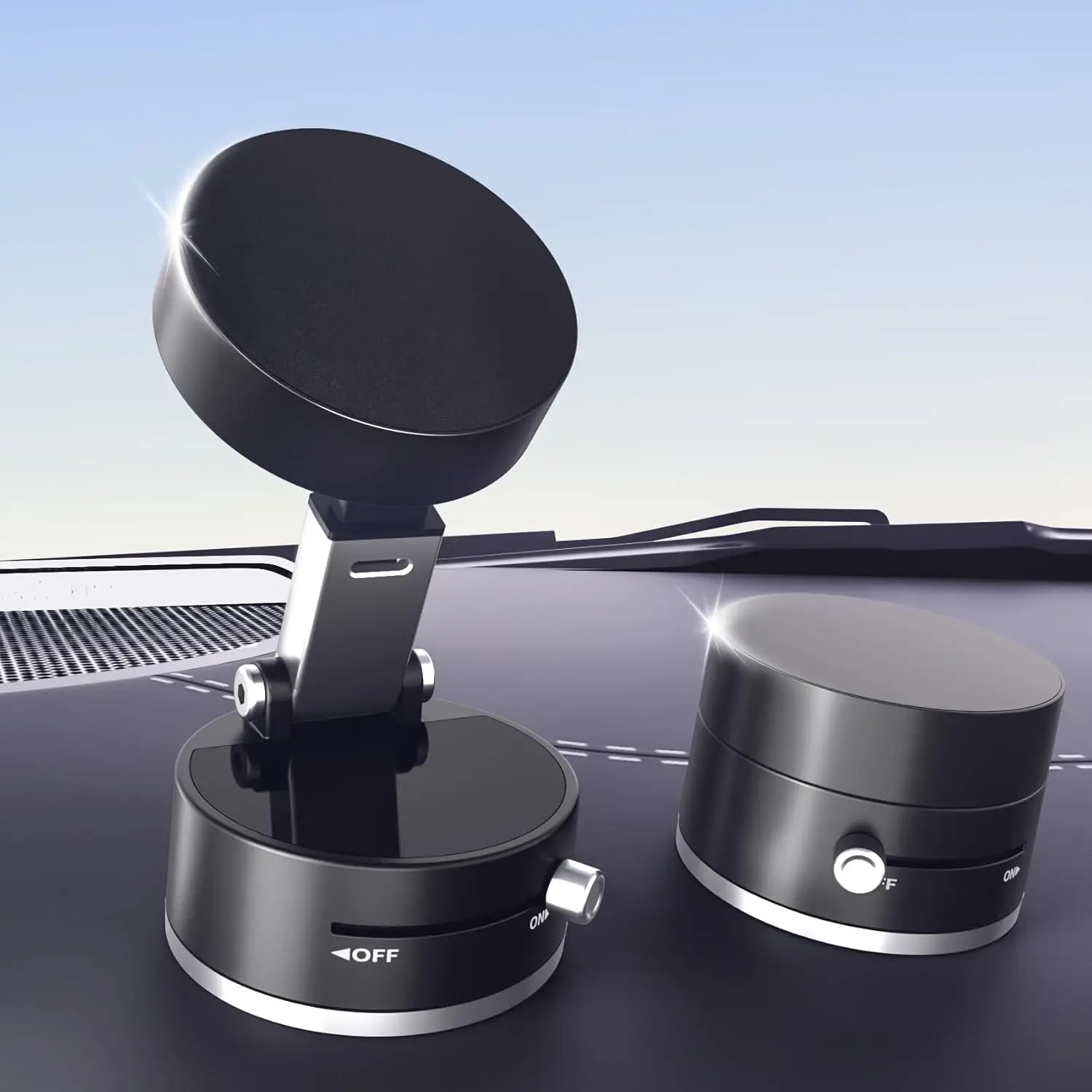 Upgraded Vacuum Magnetic Suction Phone Holder,Strong Suction Cup Phone Mount,Foldable&Retractable Car Phone Holder,Hands-Free Magnetic Phone Holder for Car, Mirror, Gym, Smooth Surfaces