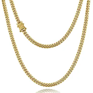 6mm Miami Cuban Link Chain 14K Real Gold Plated 316L Stainless Steel Solid Necklace for Mens Womens(Christmas or Birthday Gift)