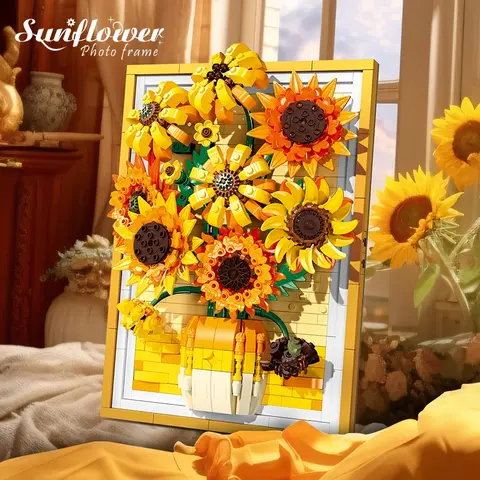 Sunflower building block flower set, Building block sets, sunflower photo frame, everlasting flowers, adult building blocks, diy building model, adult stress-relieving toys, creative tabletop decorations, holiday gifts, birthday/wedding gifts