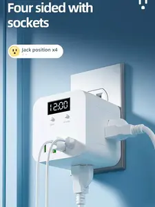 Multi-outlet extension cord with digital clock—8-in-1 wall charger featuring 4 AC outlets and 4 USB ports (including 2 Type-C ports), 1875W wall power adapter for home and office use, travel, and a must-have for college dorms