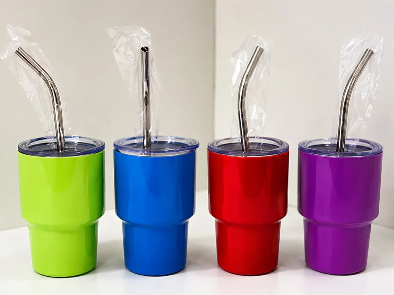 Reusable Stainless Steel Mini Cups with Straws, Vibrant Colors, Kitchenware/Bar Utensils for Gifting and Everyday Use