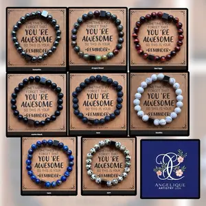 Handmade Gemstone Bracelet - Inspirational Gift with Quote Card in Dragon Blood Hematite Red Tiger & Matte Black Options