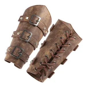HZMAN Adults Faux Leather Arm Guards - Medieval Belt Leather Buckle Bracers - One Size - Leather Armband Pair