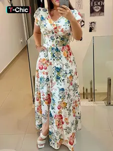 Women's Floral Print V Neck A Line Dress, Boho Bohemian Fashion Casual Fitted Dress for Daily Holiday Vacation Wear, Women Dress for Summer, Casual Classy Dress, Casual Boho Chic