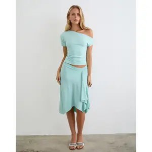 Esmeray Midi Skirt in Rayon Jersey Aqua