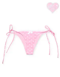 Strawberries and Cream Bikini Bottom- Y2K Micro Bikini Pink with White Polka Dots and Bow
