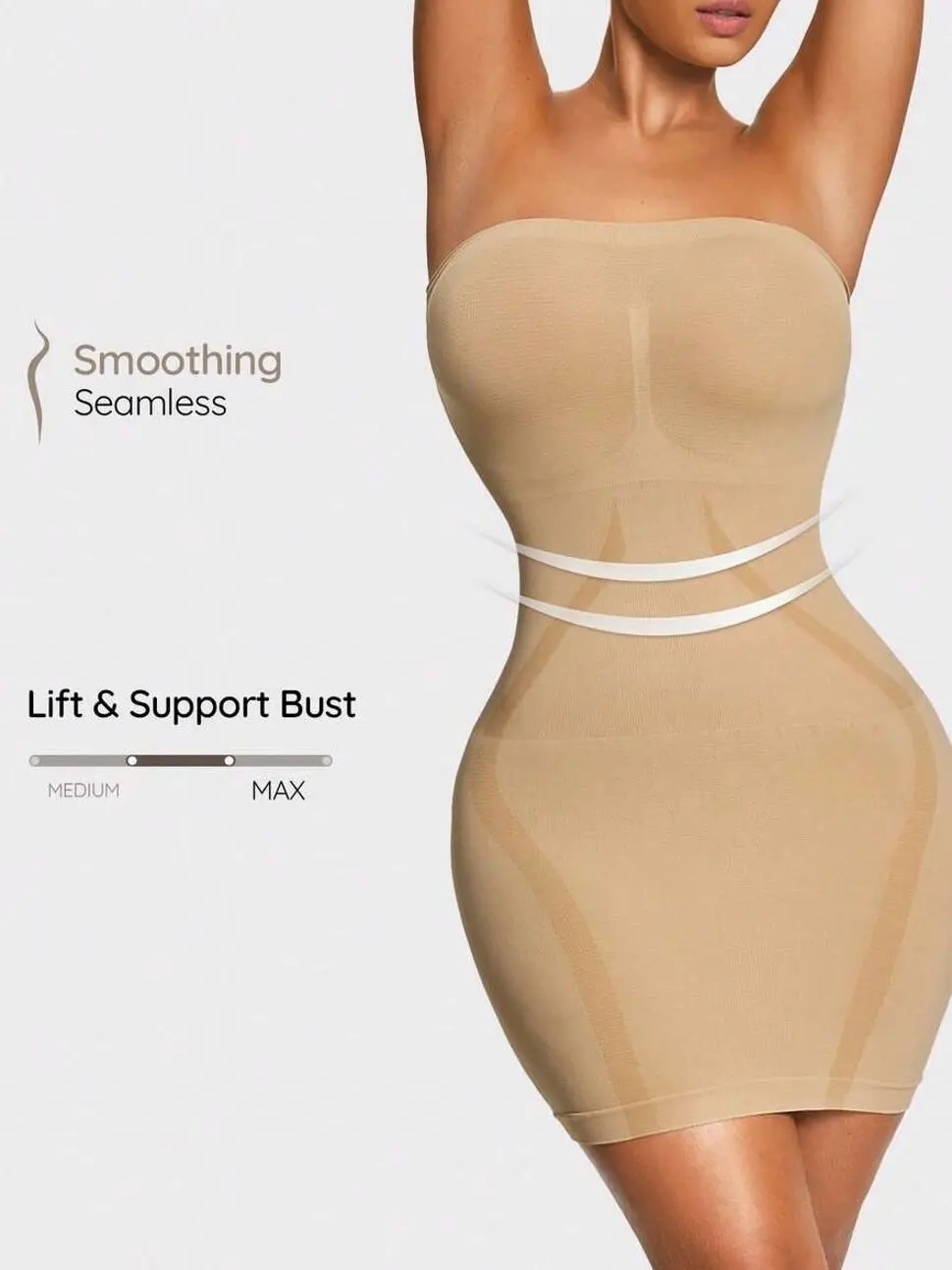Seamless Shapewear Slip Dress, Tummy Control Body Shaper, Butt Lifter & Waist Cincher for Slimming Silhouette