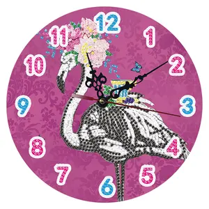 2D Flat DIY Diamond Painting Wooden Wall Clock 5D Diamond Painting Clock Kits for Kitchen Bedroom Living Room