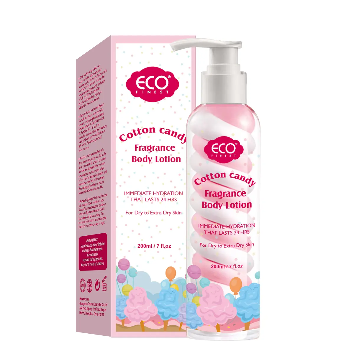 ECO Finest Cotton Candy Fragrance Body Lotion-200ml Non-Radiant Skin cosmetic-Moisture 24-Hour Moisturizing Care Scented Moisturizer