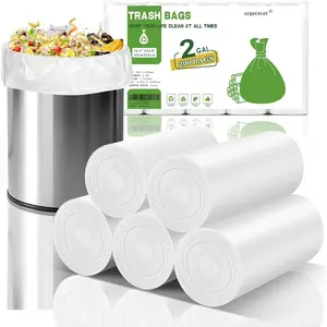 2 Gallon Small Bathroom Trash Bags - Mini Garbage Bags Biodegradable White Trash Can Liners 200 Count Kitchen Office Car