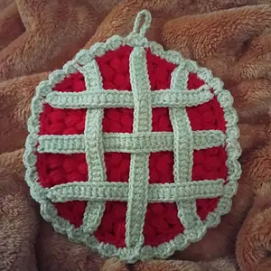 crochet cherry pie pot holder