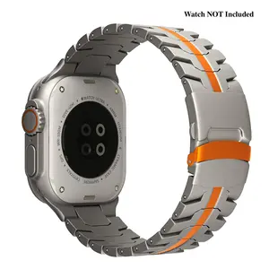 【Live Exclusive】Titanium Metal Band for Apple Watch 49mm 46mm 45mm 44mm Secure Buckle Accessories Orange Accent