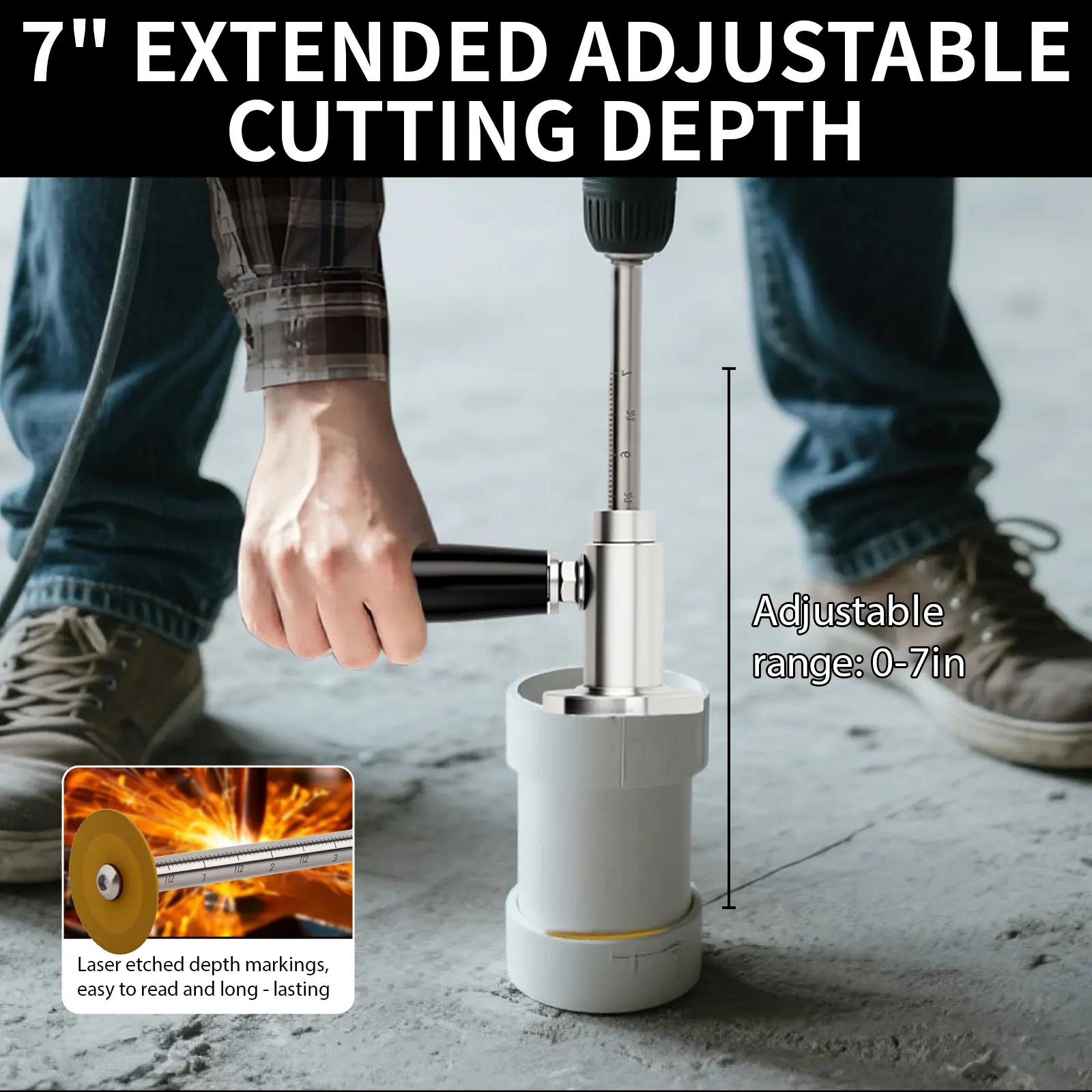 PVC Pipe Inside Cutter with Diamond Grit Wheel, Adjustable Cutting Depth for 1-1/2 to 8 Inch Pipes, 1/4" Hex Shank Fit for Drill & Impact Driver, Plumbing Pipe Cutting Tool for PVC ABS Plastic