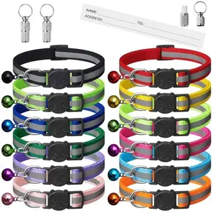 12 Pack Reflective-Breakaway Cat Collars with Bells,Safety Buckle Kitten Collar, with Name Tag, Adjustable,Ideal for Girl Cats Male Cats,Pet Supplies,Stuff,Accessories