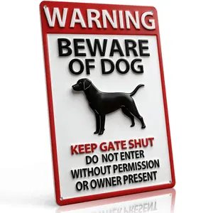 8x12 Inch Aluminum "Beware Of Dog Keep Gate Shut" Metal Sign – Clear Warning Wall Art for Yard, Driveway & Dog Owners. 3D Black Lab Illustration, Durable & High-Visibility. Ideal for Protecting Your Property & Pup.