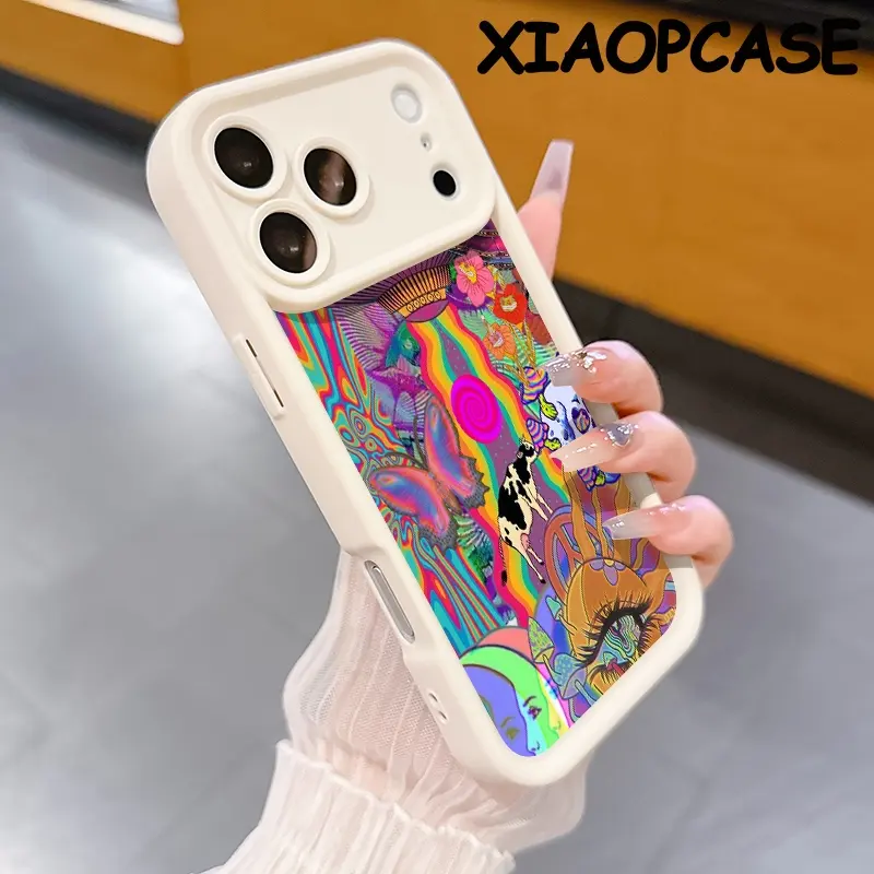 Psychedelic UFO & Cow-Butterfly Wonderland 2D Print TPU-Silicone Phone Case, Stylish Drop-Resistant Rugged Straight Edge Casing with Protection, Phone Aesthetic Accessory for iPhone 17 Pro Max 16 16e 15 14 Plus 13 12 Mini 11 Air