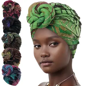 Pattern Floral Print Turban for Women Pre-Made Top Knot Head Wraps Flower Stretch Hijab Chemo Cap Headscarf Beanie