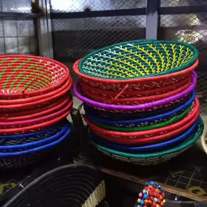 African Handcrafted Colorful Woven Baskets Vibrant Red Blue Green Purple Yellow Perfect for Storage Decor