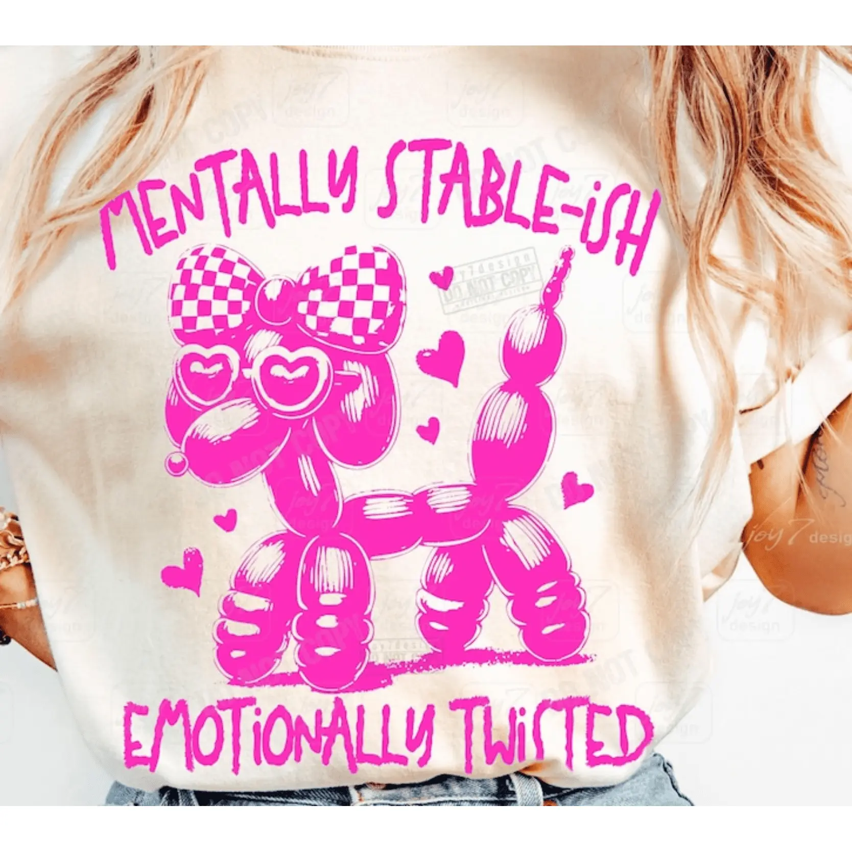 RTS MENTALLY STABLE-ISH EMOTIONALLY TWISTED SINGLE COLOR PINK DTF DIRECT TO FILM transfers ADULT 10X11  21-H