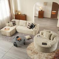 Plush Corduroy Beige Left Chaise