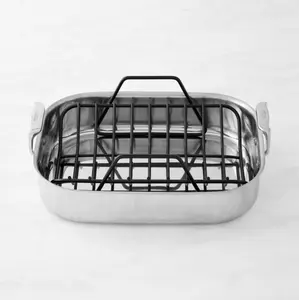 All-Clad Stainless-Steel Roasting Pan with V-Shaped Nonstick Rack for Even Cooking - Heavy-Duty Cookware for Gas & Electric Cooktops - Small & Large Sizes Available