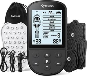 SYMASS TENS Unit Muscle Stimulator, EMS Massager Machine, Dual Channel Electronic Pulse Physical Therapy Machine for Back Pain Relief, Shoulder Recovery, Muscle Relaxation, 24 Modes,10 TENS Unit Pads