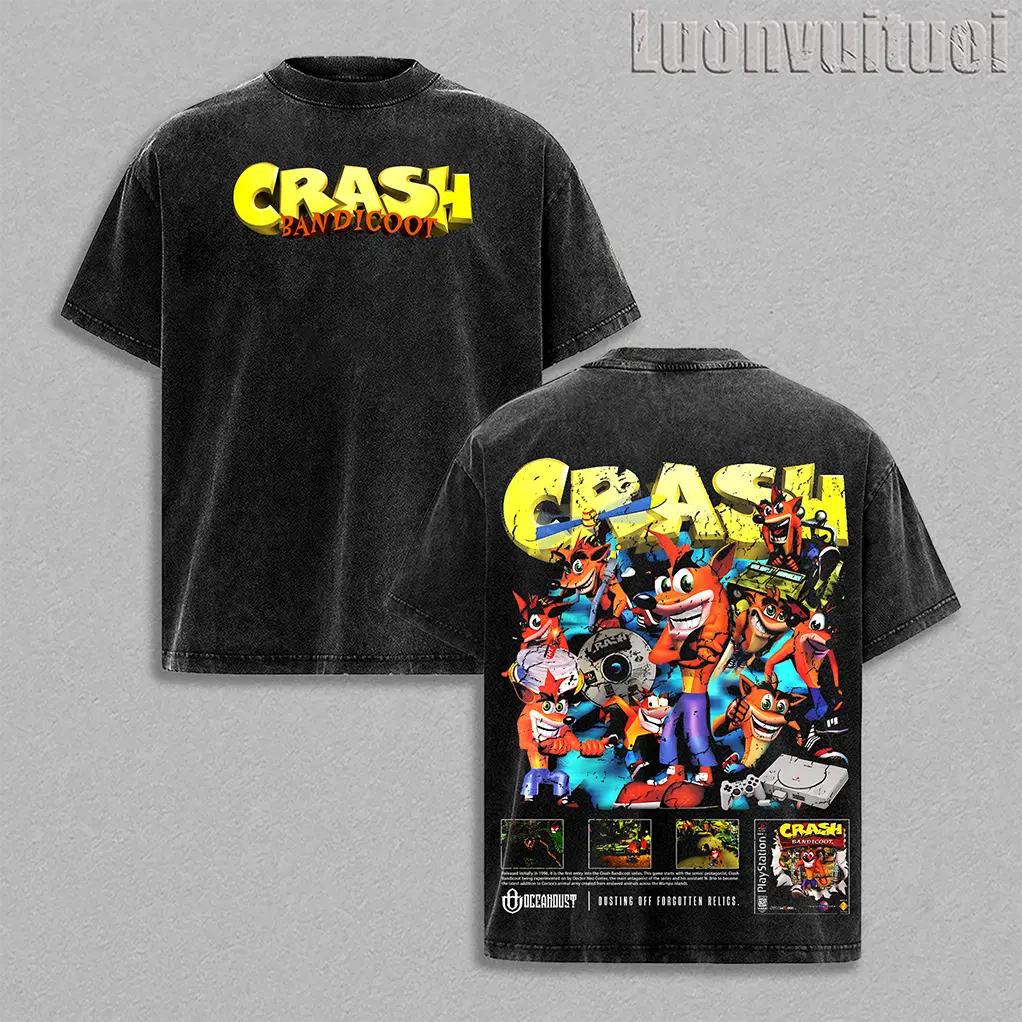 'Crash Bandicoot'  T-Shirt & Tank Top 100% Premium Cotton Oversized Fit Pre-Washed Unisex Classic Top Menswear Apparel 230gsm Heavyweight,Double-Printed Oversize Soft Lightweight Acid-Washed Cotton Streetwear Graphic Top
