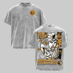 Limited Johnny Joestar Steel Ball Run JoJo’s Bizarre Adventure Vintage Washed T-Shirt, Retro Western Manga Graphic Oversized Anime Streetwear Heavy Cotton Top