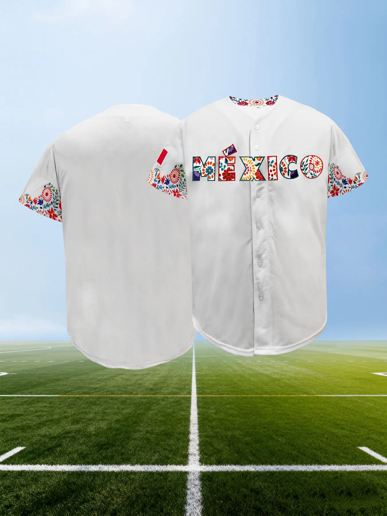 Unisex Mexican Floral Embroidered Casual Baseball Jersey, Breathable Short Sleeve Athletic Shirt, Traditional Ethnic Style Top for Cinco de Mayo Celebrations Parades