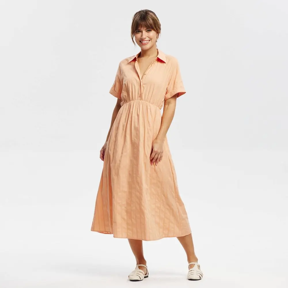 Women's Short Sleeve Button-Front Midi Shirtdress - Universal