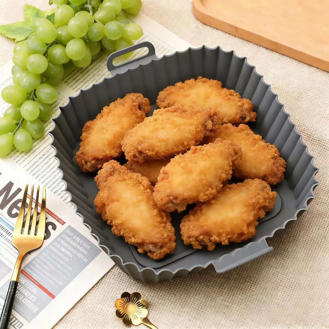 2pcs Air Fryer Silicone Mats, Heat Resistant Non-Stick Baking Pads, Reusable Oven Liners, Dishwasher Safe Cookware Accessories, Kitchen, Home