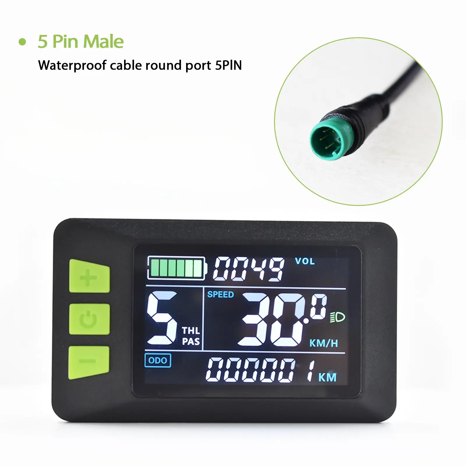 P3c 5pin Display Anti-Glare Electric Bike Panel Waterproof Controller Connection, Ip65 Design, Compatible with Uart 2 Protocol, Bike Computer Outdoor Sport Cycling