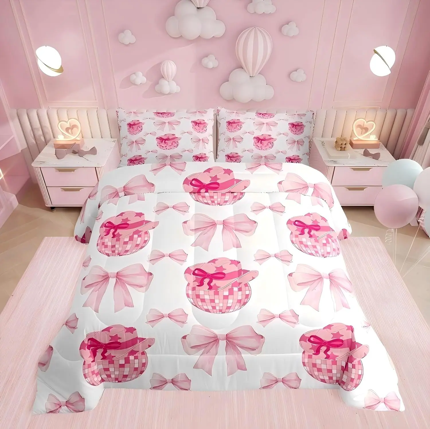 Feelyou Multi-Size Cowboy Theme Bedding Set - Bedding Supplies with Cowgirl Comforter, Disco Ball Duvet Cover, Rustic Farmhouse Quilt, Hippie Valentine Pink Bowknot Blanket; Skin-Friendly, Soft Lightweight, Travel-Breathable Blanket, Skin Friendly Blanket