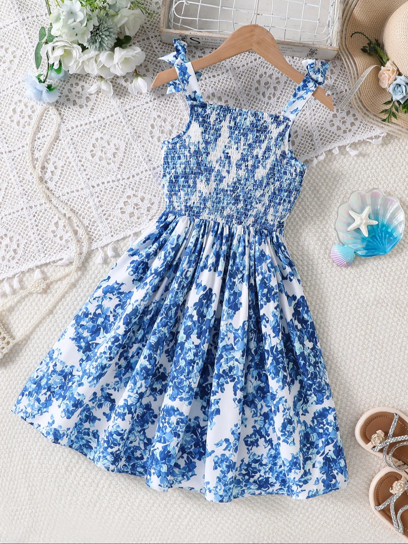 Elegant Girls' Dress with Floral Print, Blue Strapless Design, Fashionable Comfortable Style, Perfect for Daily Wear, Printed Dress - TikTok Shop Elegant Girls' Dress with Floral Print, Blue Strapless Design, Fashionable Comfortable Style, Perfect for Daily Wear, Printed Dress - TikTok Shop