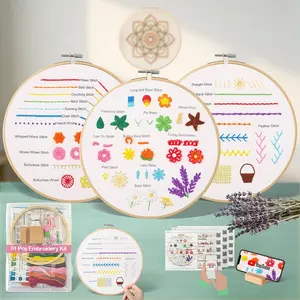 First Embroidery Kit for Beginners: Pre-Printed Needlepoint Starter Kits with Complete Tools & Step-By-Step Videos Guide - Zero  to Learn 31 Stitches - Adults Relaxing DIY Craft Hobby