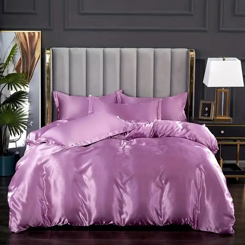 Solid Color Satin Duvet Cover Set without Filler, 1 Count Duvet Cover & 1/2 Counts Pillowcase, Soft Comfortable Bedding Set, Modern Bedding Set for Ho